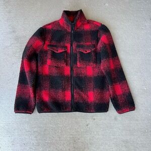 Topman Sherpa Jacket Mens Medium Buffalo Plaid Shearling Lined Zip Coat